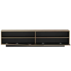 Meuble TV en bois design (L180 x 40 cm) Alabama Blanc, noir et naturel