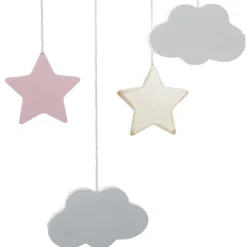 Mobile bébé bois et coton (H43.5 cm) Lune Rose