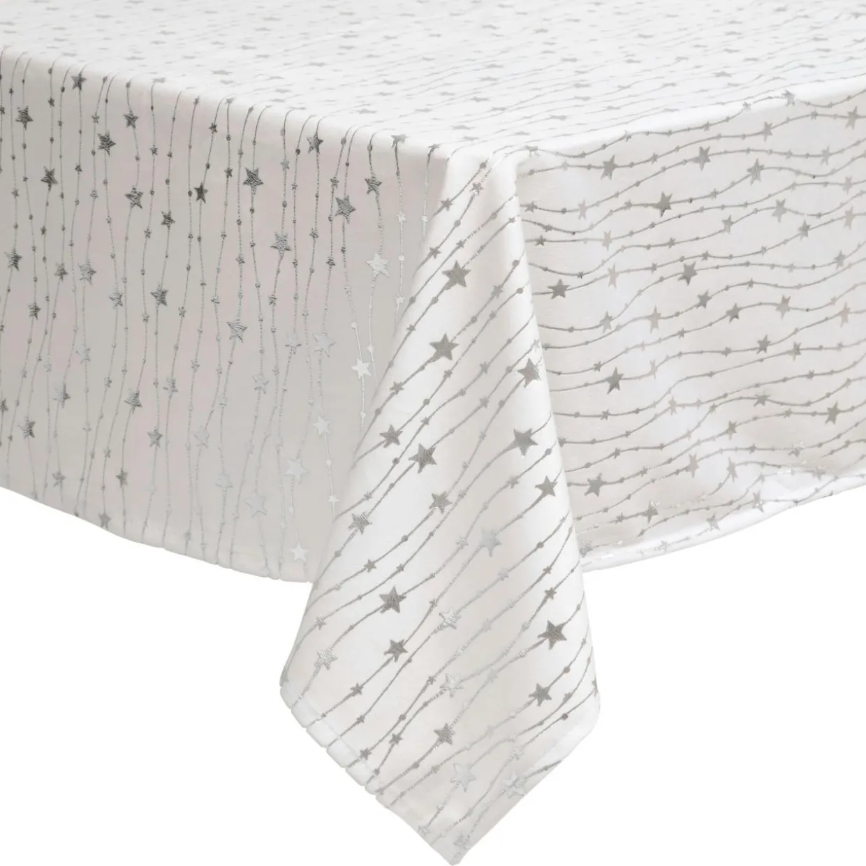 Nappe de Noël rectangulaire (140 x 240 cm) Pluie d'étoiles Blanche