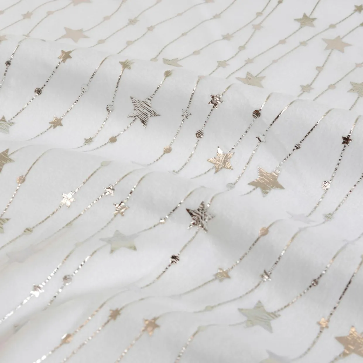 Nappe de Noël rectangulaire (140 x 240 cm) Pluie d'étoiles Blanche