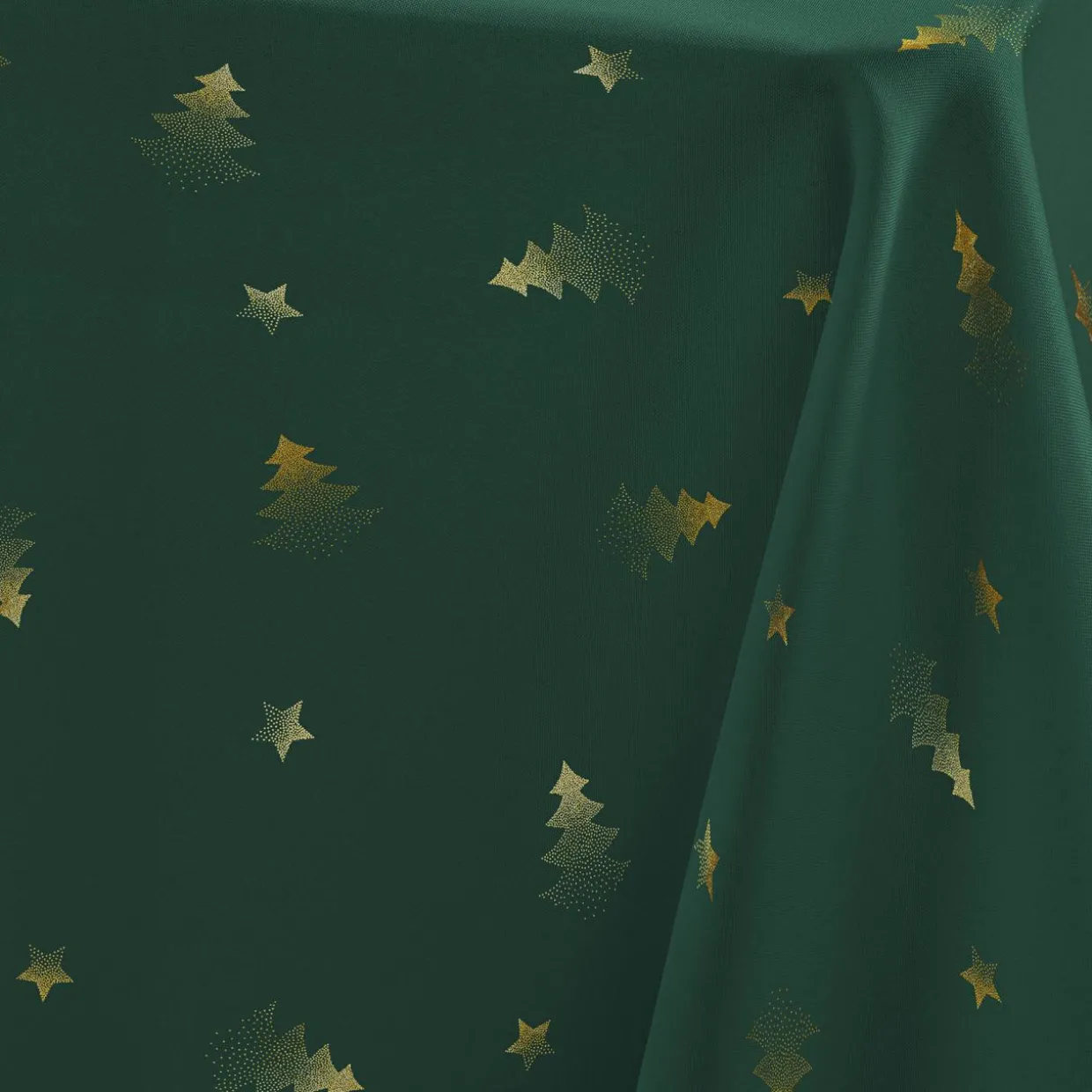 Nappe de Noël rectangulaire (150 x 300 cm) Sapin métallisé Vert et or