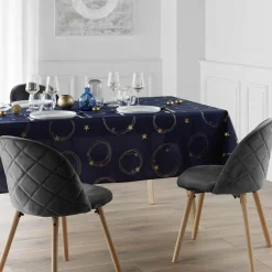 Nappe de Noël rectangulaire anti tache (150 x 240 cm) Star Bleu marine et doré