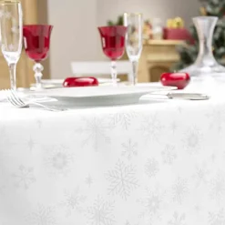 Nappe de Noël rectangulaire (140 x 300 cm) Flocon d'hiver Blanc