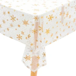 Nappe de Noël rectangulaire (140 x 240 cm) Flocon de Neige Blanc et or