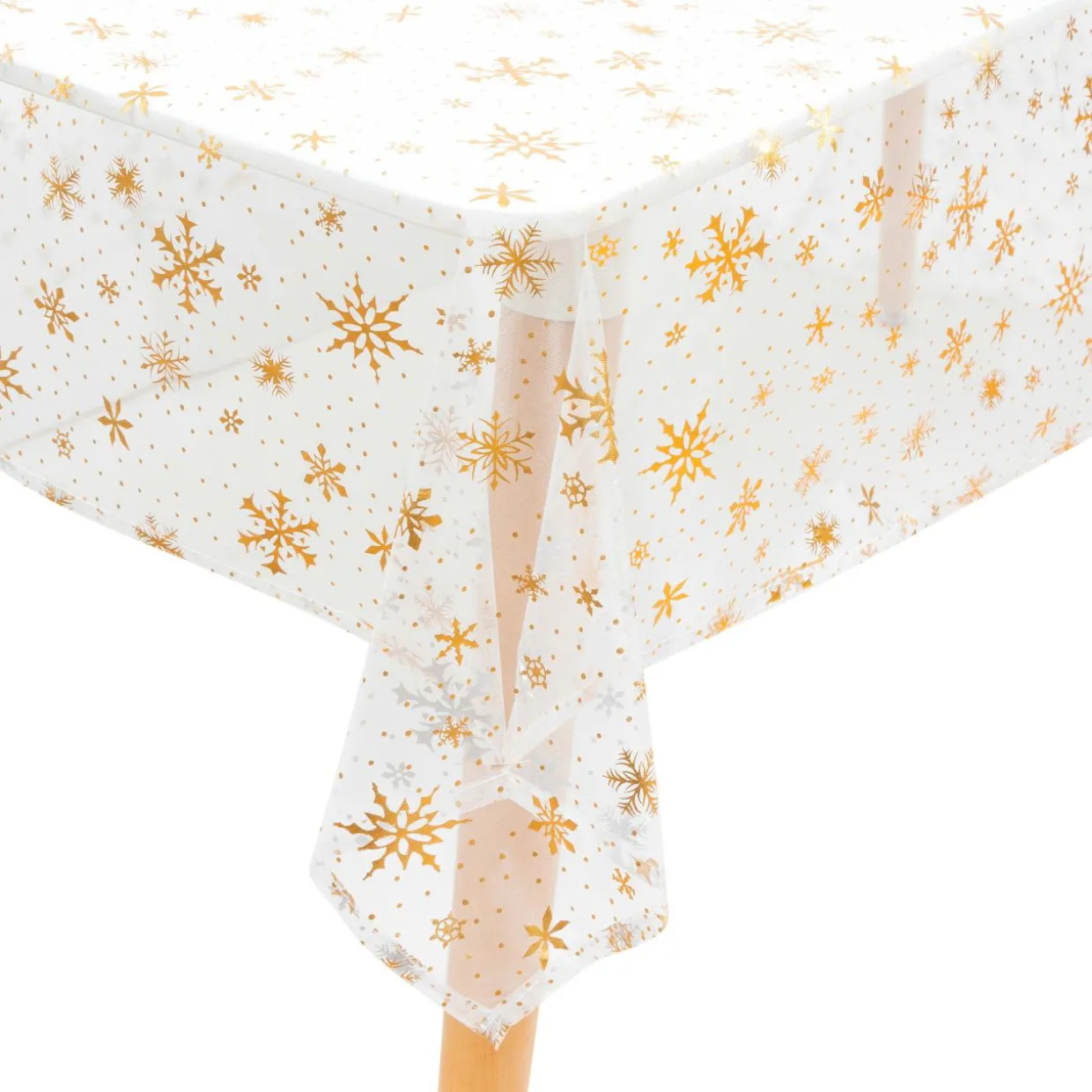 Nappe de Noël rectangulaire (140 x 240 cm) Flocon de Neige Blanc et or
