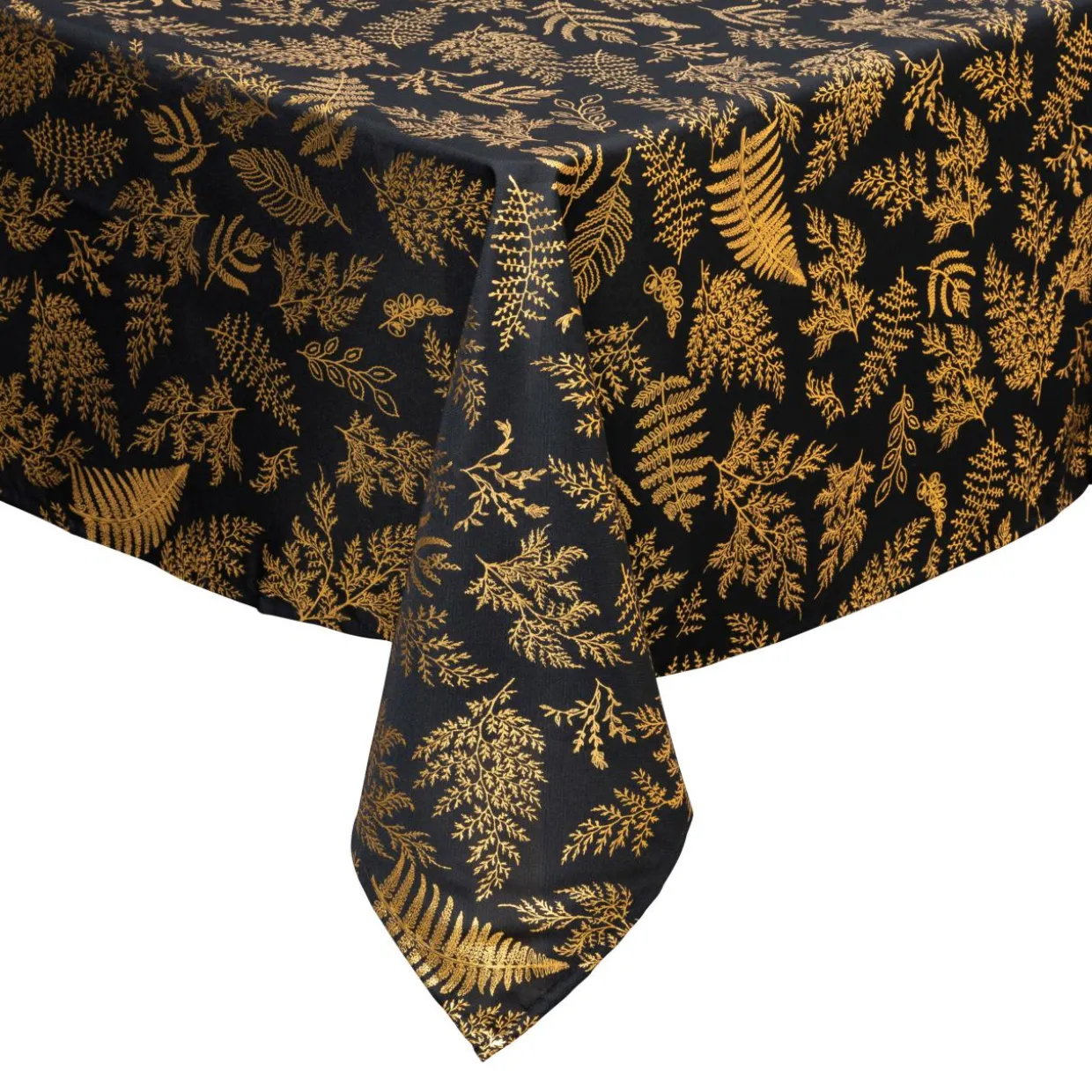 Nappe de Noël rectangulaire anti tache (140 x 240 cm) Feuillage Noir et doré