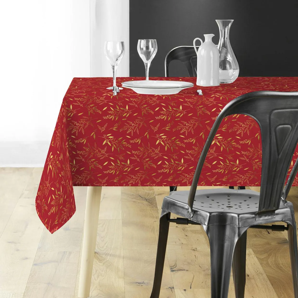 Nappe de Noël rectangulaire (140 x 240 cm) Naelle Rouge et or