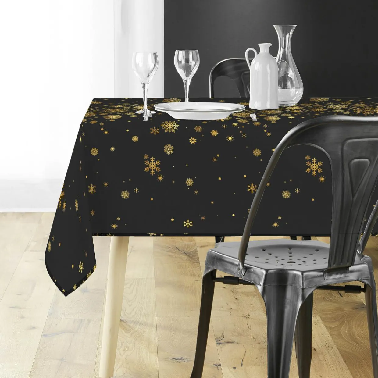 Nappe de Noël rectangulaire (150 x 300 cm) Constellation Noir et doré
