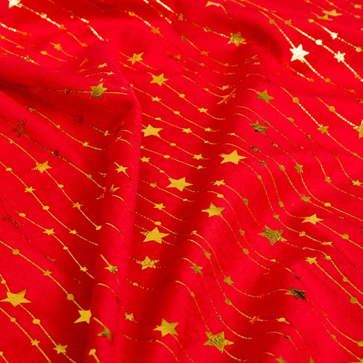 Nappe de Noël rectangulaire (140 x 240 cm) Pluie d'étoiles Rouge et doré