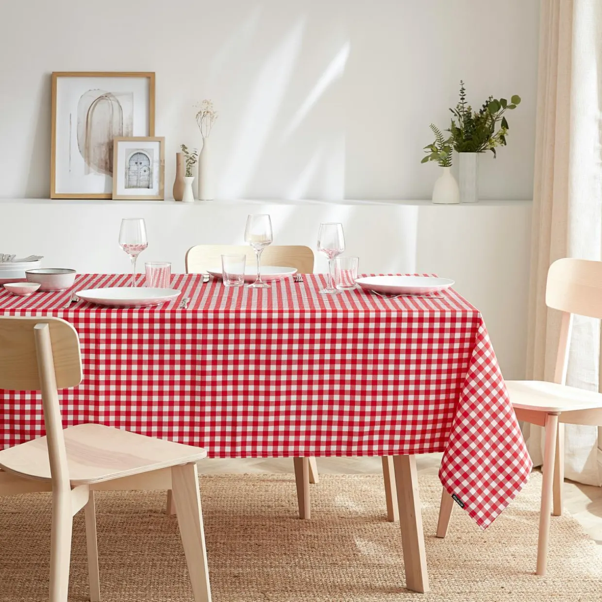 Nappe rectangulaire anti tache (140 x 350 cm) Elise Vichy Rouge