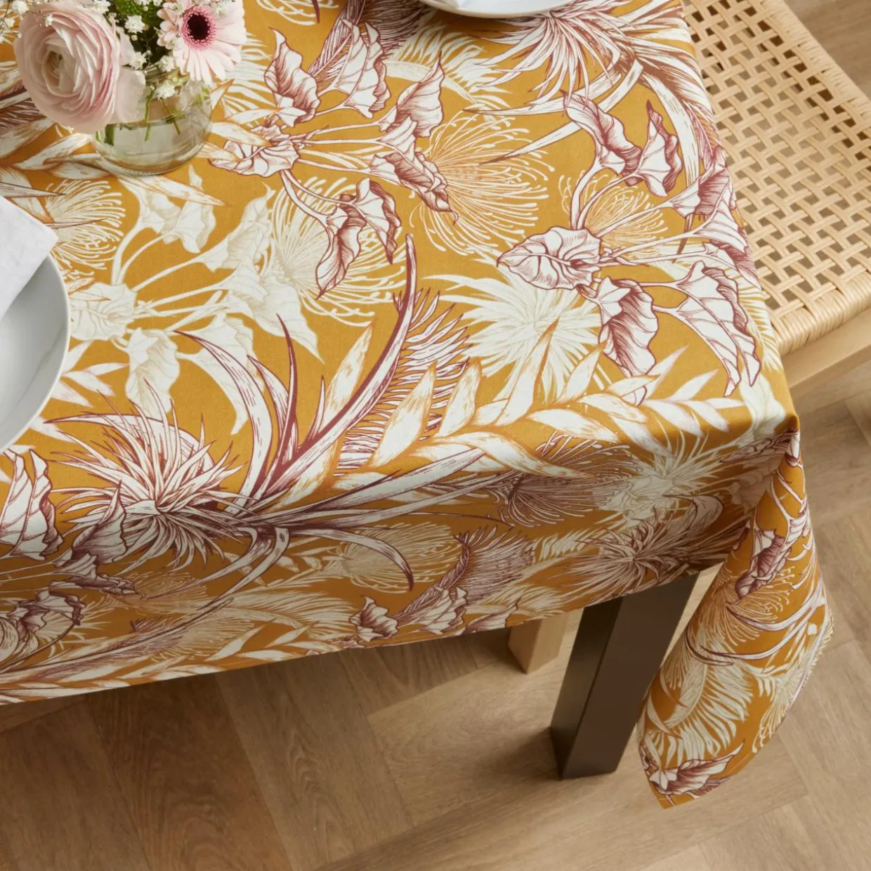 Nappe rectangulaire coton enduit (150 x 350 cm) Granada Jaune moutarde