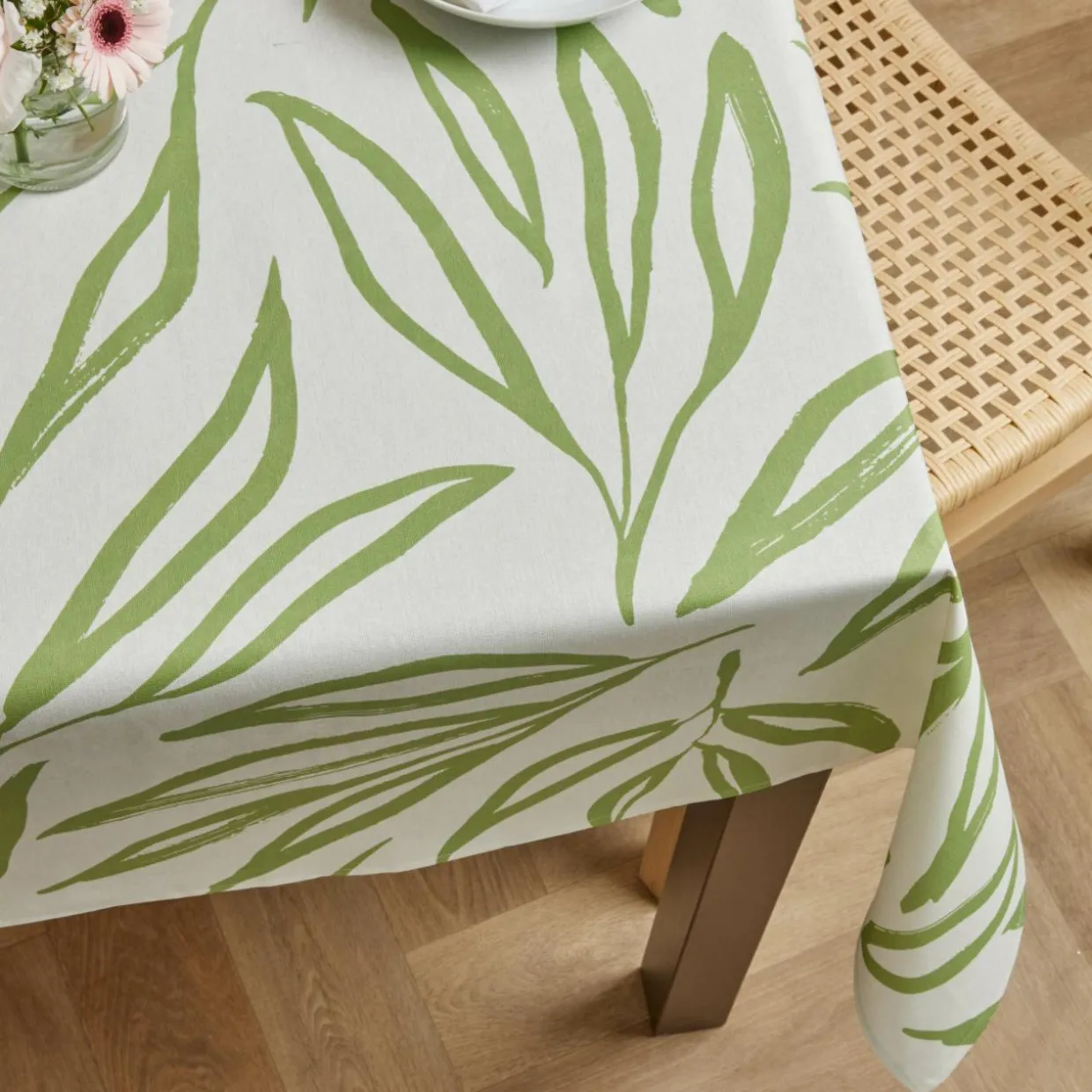 Nappe rectangulaire coton enduit (150 x 350 cm) Galice Vert eucalyptus