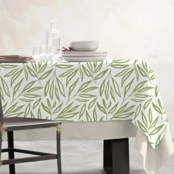 Nappe rectangulaire coton enduit (150 x 350 cm) Galice Vert eucalyptus