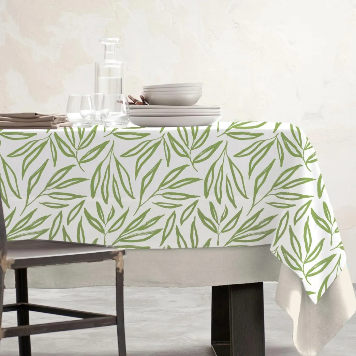 Nappe rectangulaire coton enduit (150 x 350 cm) Galice Vert eucalyptus
