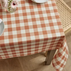 Nappe rectangulaire coton enduit (150 x 350 cm) Vichy Terracotta