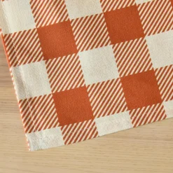 Nappe rectangulaire coton enduit (150 x 350 cm) Vichy Terracotta