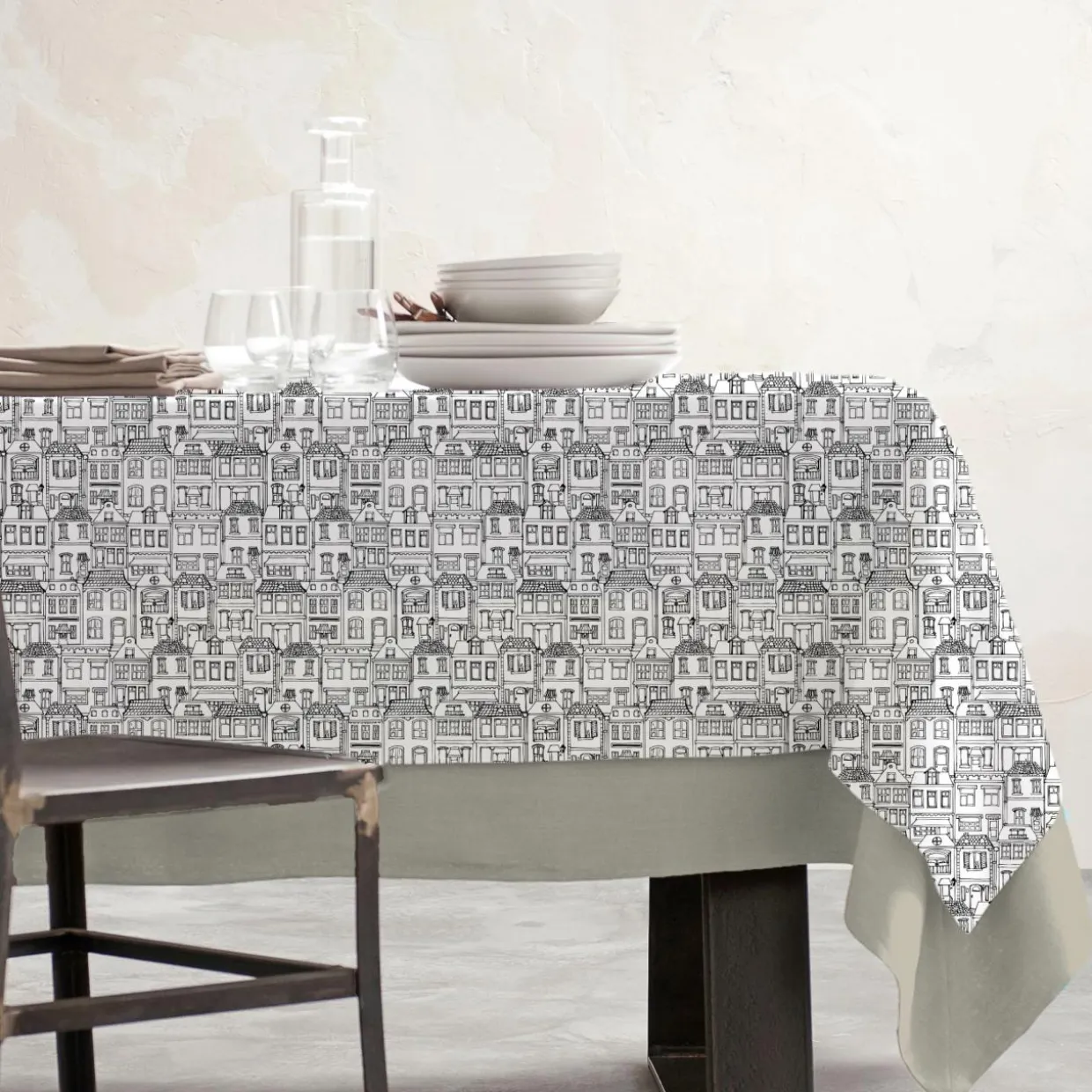 Nappe rectangulaire coton enduit (150 x 350 cm) Home Grise