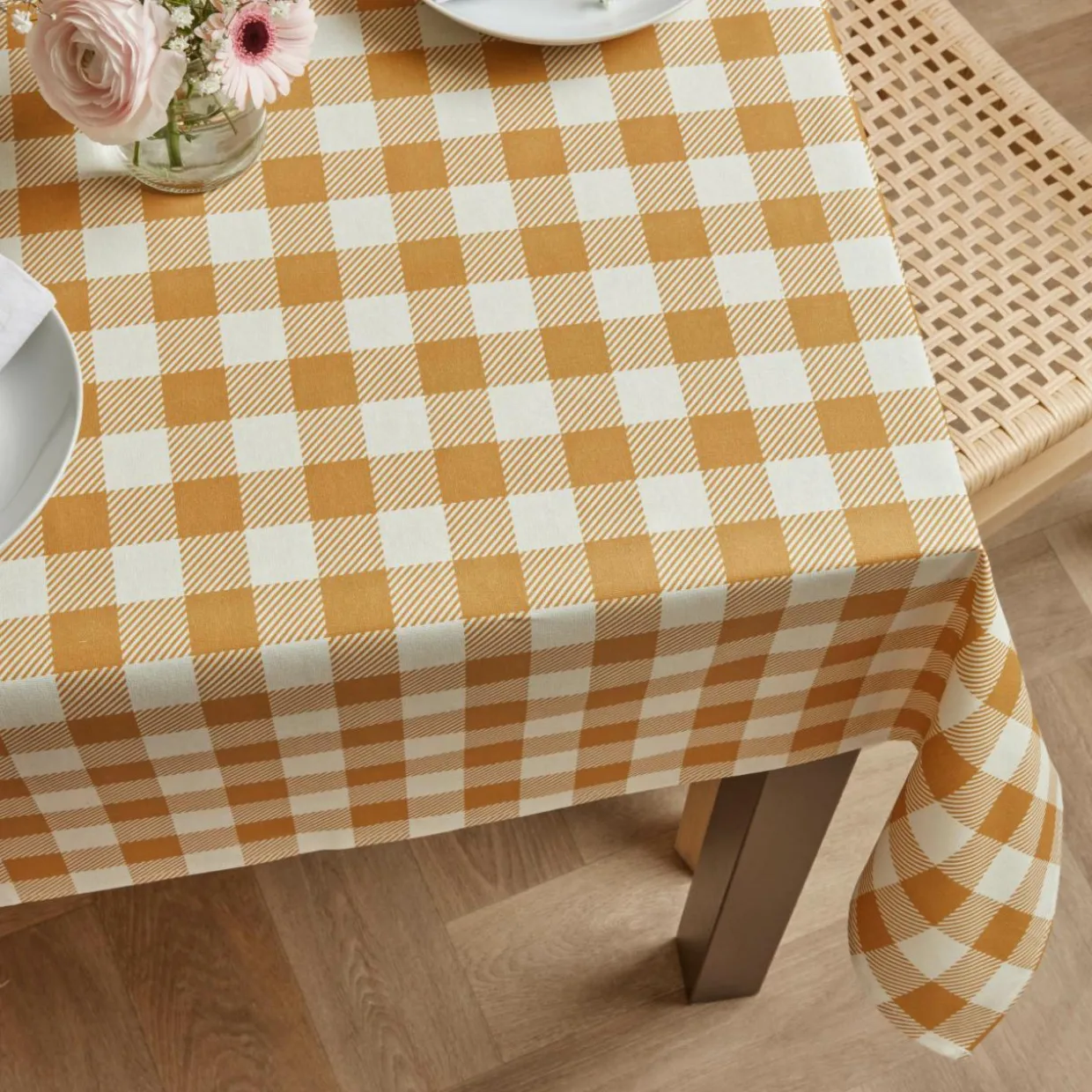 Nappe rectangulaire coton enduit (150 x 250 cm) Vichy Jaune moutarde