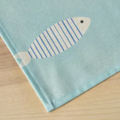 Nappe rectangulaire coton enduit (150 x 250 cm) Fish Bleue