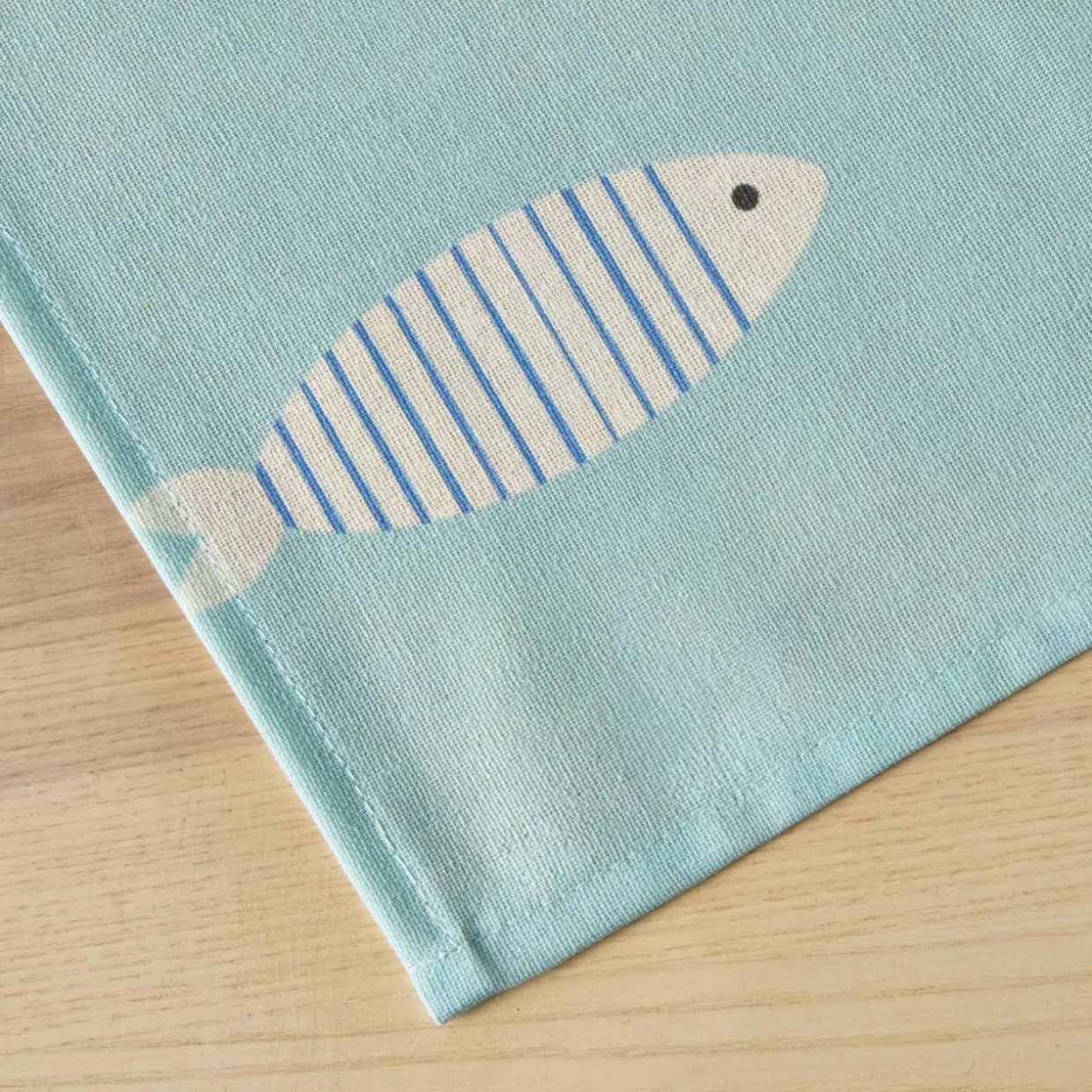 Nappe rectangulaire coton enduit (150 x 250 cm) Fish Bleue