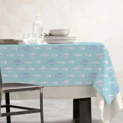 Nappe rectangulaire coton enduit (150 x 250 cm) Fish Bleue