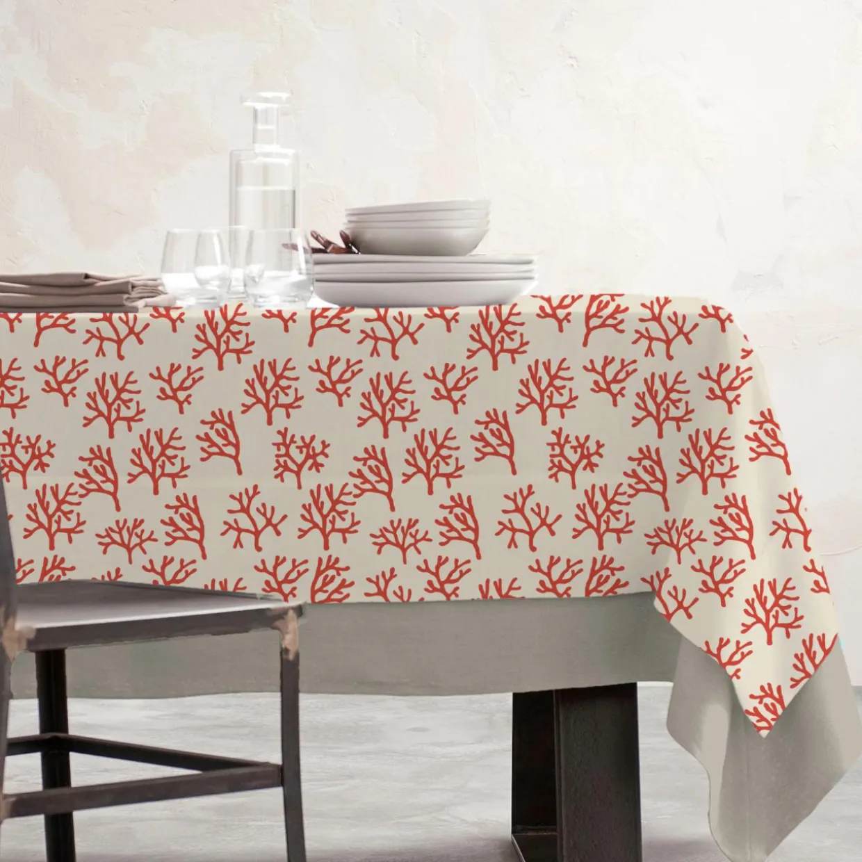 Nappe rectangulaire coton enduit (150 x 350 cm) Moorea Corail