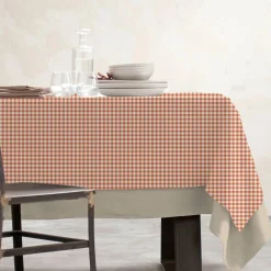 Nappe rectangulaire coton enduit (150 x 250 cm) Vichy Terracotta