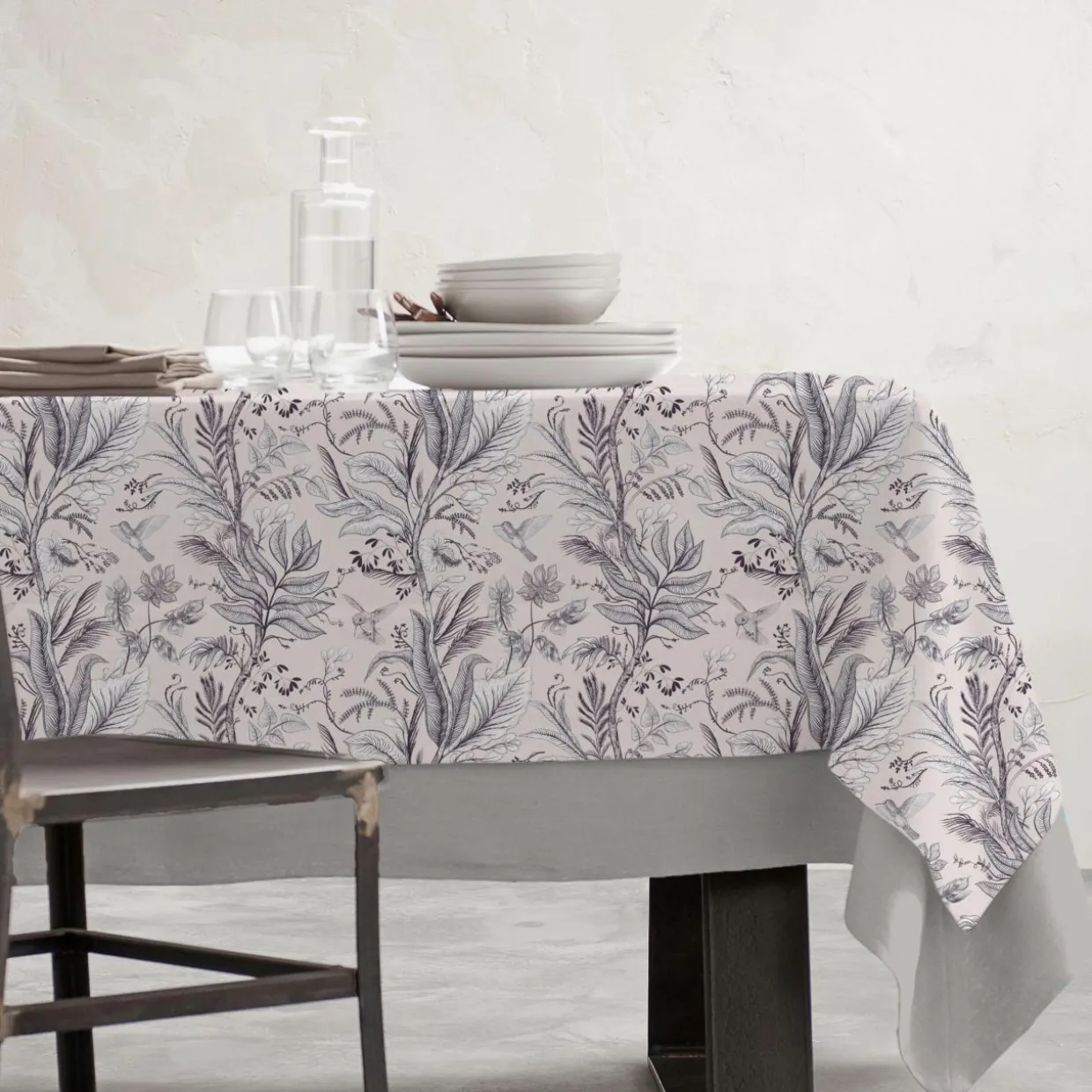 Nappe rectangulaire coton enduit (150 x 350 cm) Colibri Grise