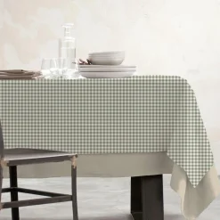 Nappe rectangulaire coton enduit (150 x 350 cm) Vichy Vert sauge