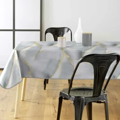 Nappe rectangulaire enduite PVC (140 x 240 cm) Marbrelle Grise