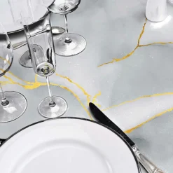 Nappe rectangulaire enduite PVC (140 x 240 cm) Marbrelle Grise
