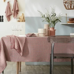 Nappe rectangulaire gaze de coton (150 x 250 cm) Gaïa vichy Terracotta