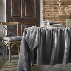 Nappe rectangulaire gaze de coton (150 x 250 cm) Gaïa Gris granit