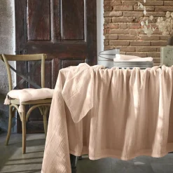Nappe rectangulaire gaze de coton (150 x 250 cm) Gaïa Rose poudré