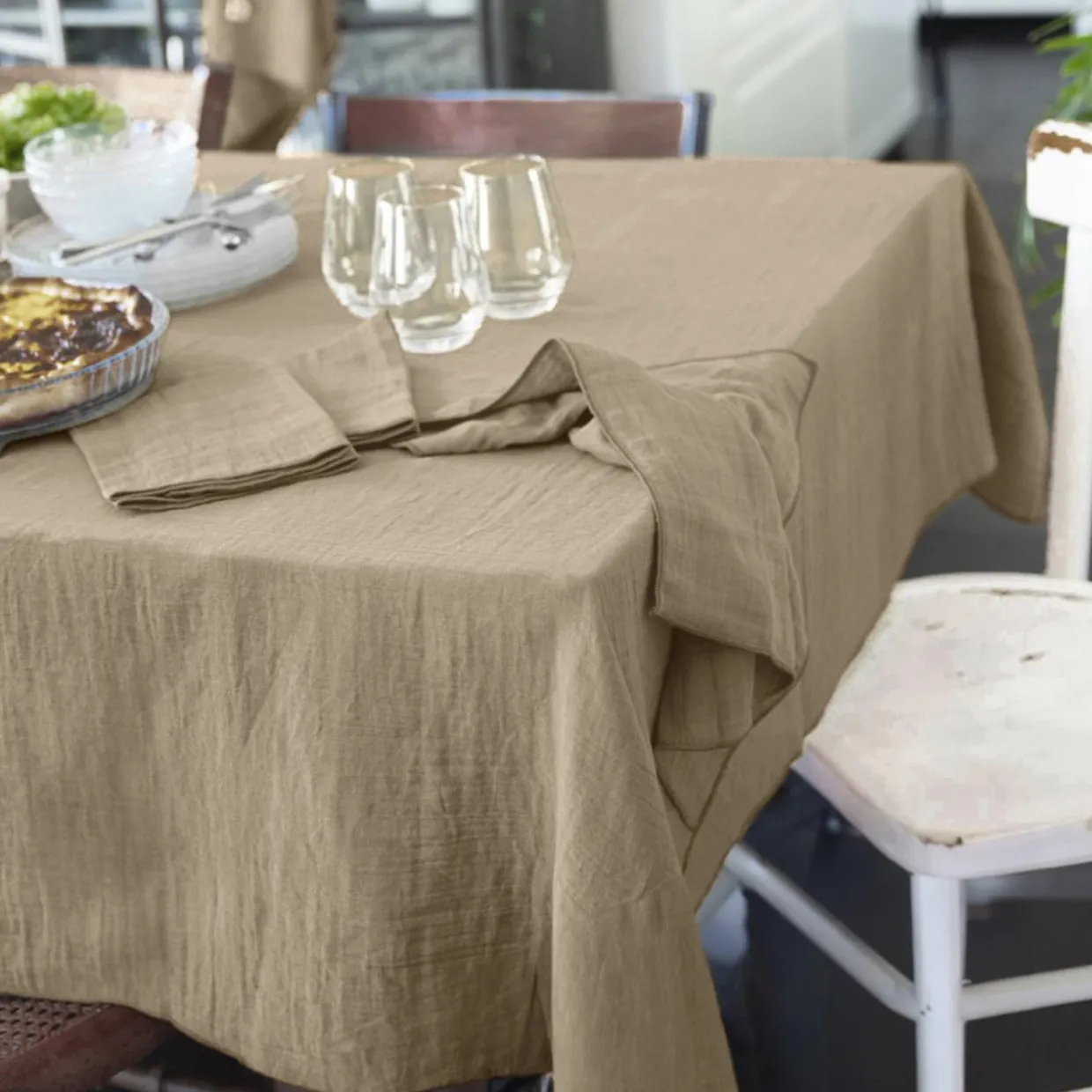 Nappe rectangulaire gaze de coton (150 x 350 cm) Gaïa Ficelle