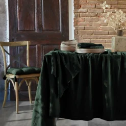 Nappe rectangulaire gaze de coton (150 x 350 cm) Gaïa Vert Sapin