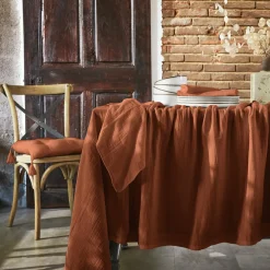 Nappe rectangulaire gaze de coton (150 x 350 cm) Gaïa Terracotta