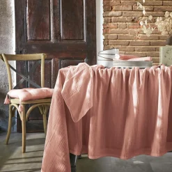 Nappe rectangulaire gaze de coton (150 x 250 cm) Gaïa Rose pêche
