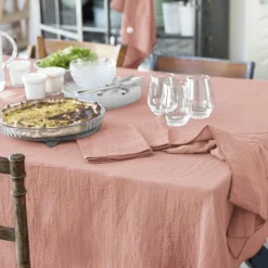Nappe rectangulaire gaze de coton (150 x 250 cm) Gaïa Rose pêche