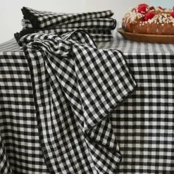 Nappe rectangulaire gaze de coton (150 x 350 cm) Gaïa vichy Noire