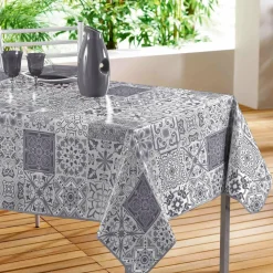 Nappe rectangulaire toile cirée (140 x 240 cm) Persanne Grise