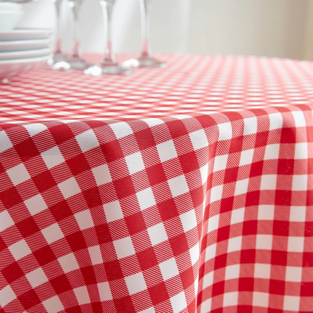 Nappe ronde anti tache (180 cm) Elise Vichy Rouge
