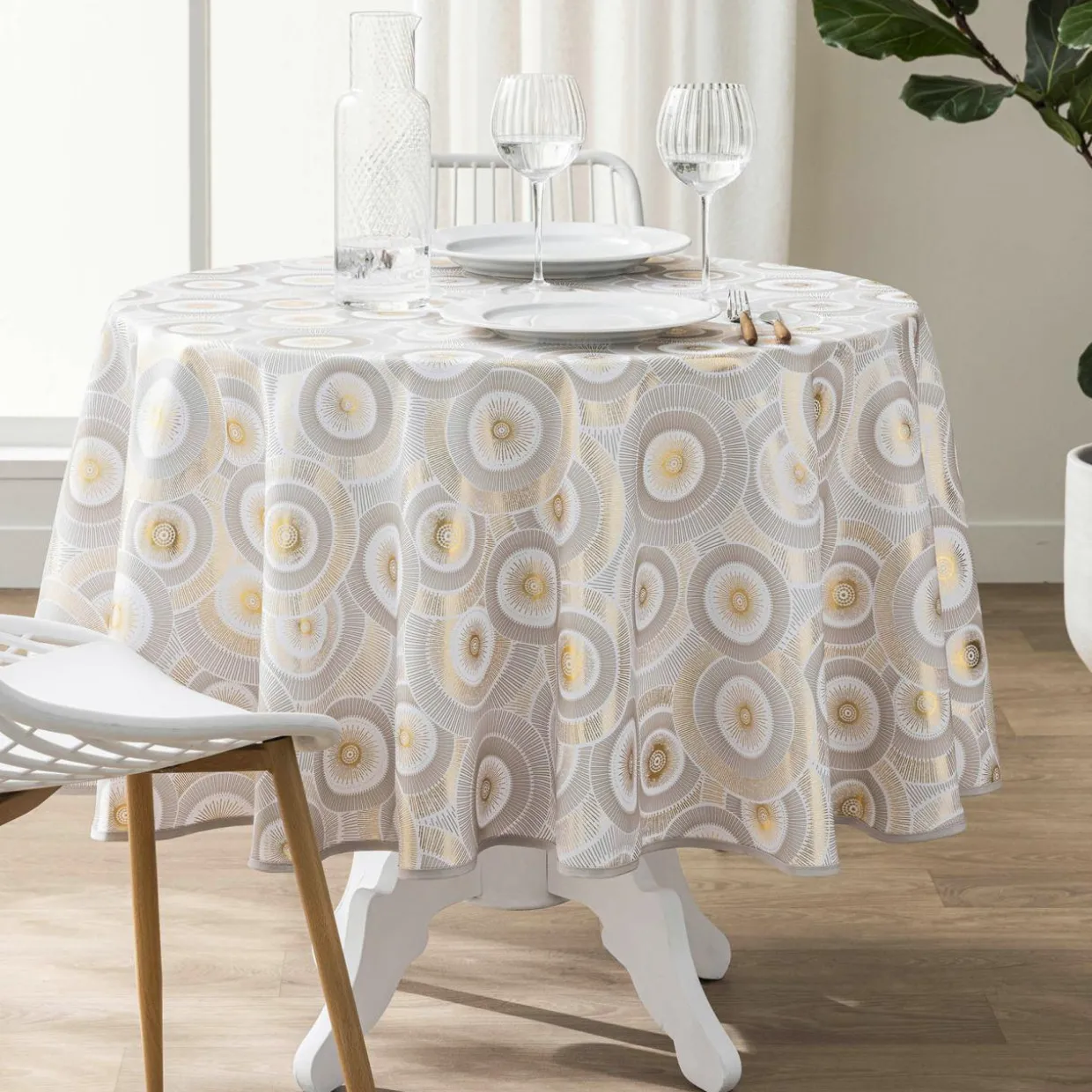 Nappe ronde antitache (180 cm) Eclipse Blanche