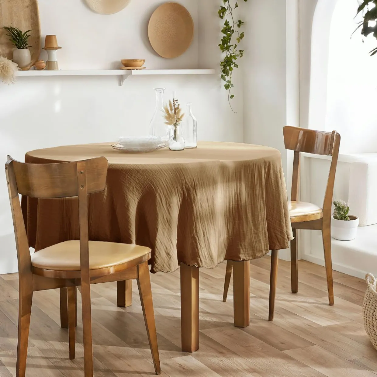 Nappe ronde gaze de coton (180 cm) Gaïa Camel