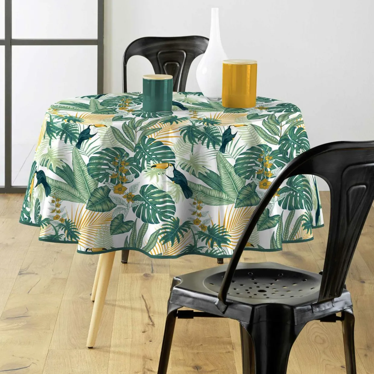 Nappe ronde tissu PVC (D160 cm) Guyana Verte