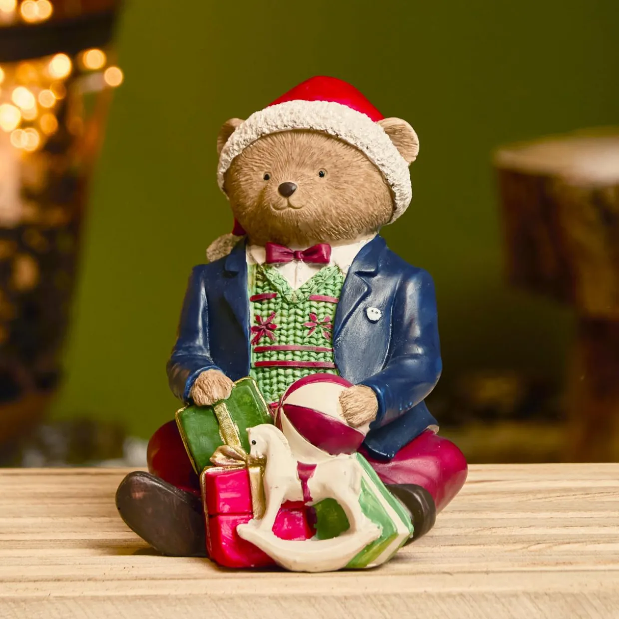 Ours de Noël décoratif (H16 cm) Léo et ses cadeaux Multicolore