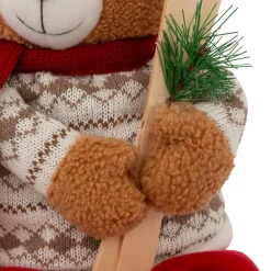 Ours peluche assis (H50 cm) Petit Skieur Brun et rouge