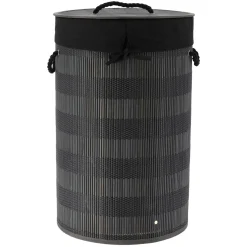 Panier à linge rond et pliable (H55 cm) Bambou Noir et gris