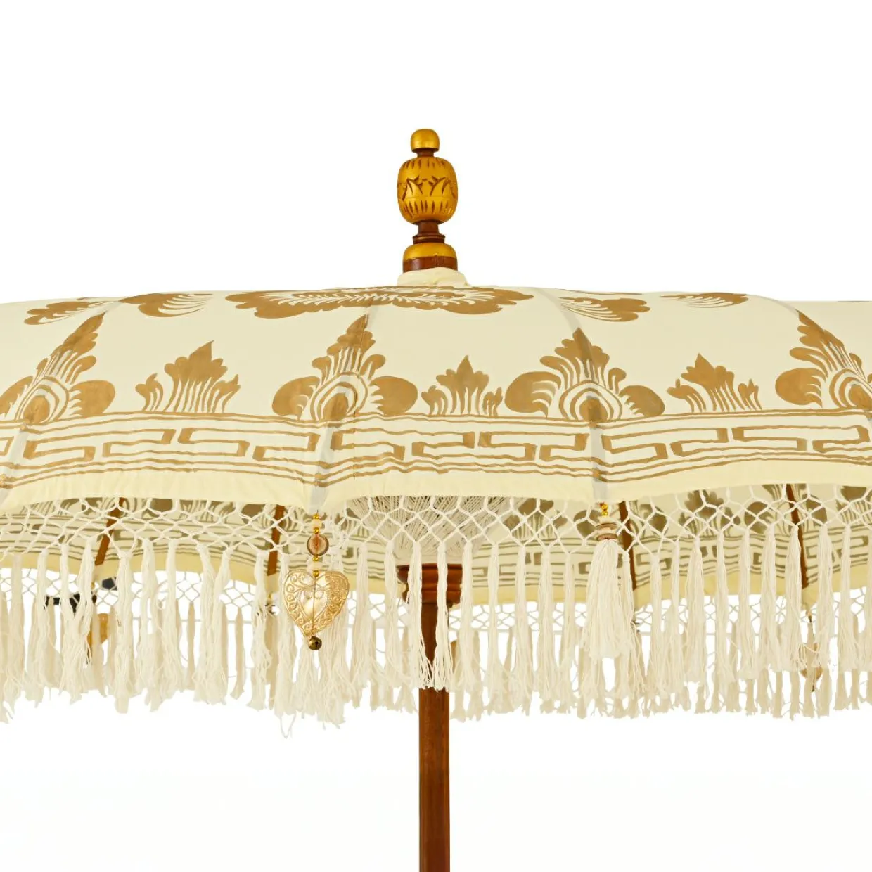 Parasol de jardin rond à franges (D2 m) Jaipur Crème et dorure