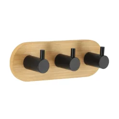 Patère adhésive 3M bambou 3 crochets (L13,5 cm) Noir